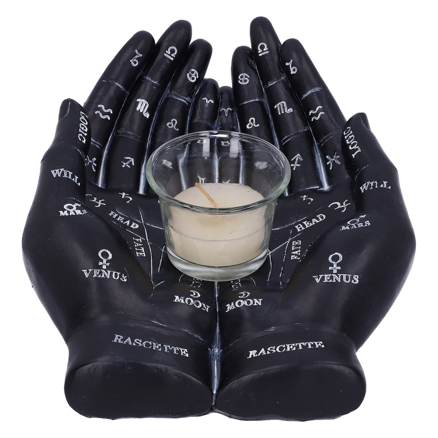 Palmists Guide Black Chiromancy Hands Candle Holder 22.3cm 1