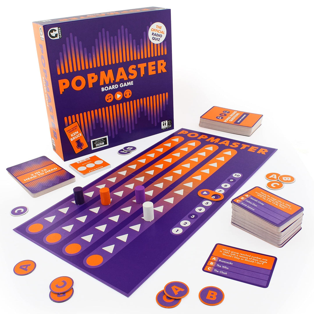 Ginger Fox Official PopMaster Board Game - Based on The BBC Radio 2 Quiz - Includes The Iconic 3-in-10 Question Round with The Real Ken Bruce