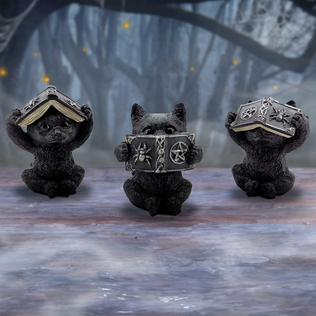Three Wise Witchy Black Spell Cats 8.5cm