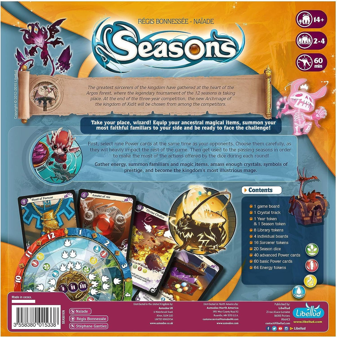 Seasons Board Game - Tactical Card and Dice Game for Wizards, Engaging Strategy Gameplay, Fun Family Game for Kids and Adults, 2-4 Players, Ages 14+, 60 Min Playtime, Made by Libellud