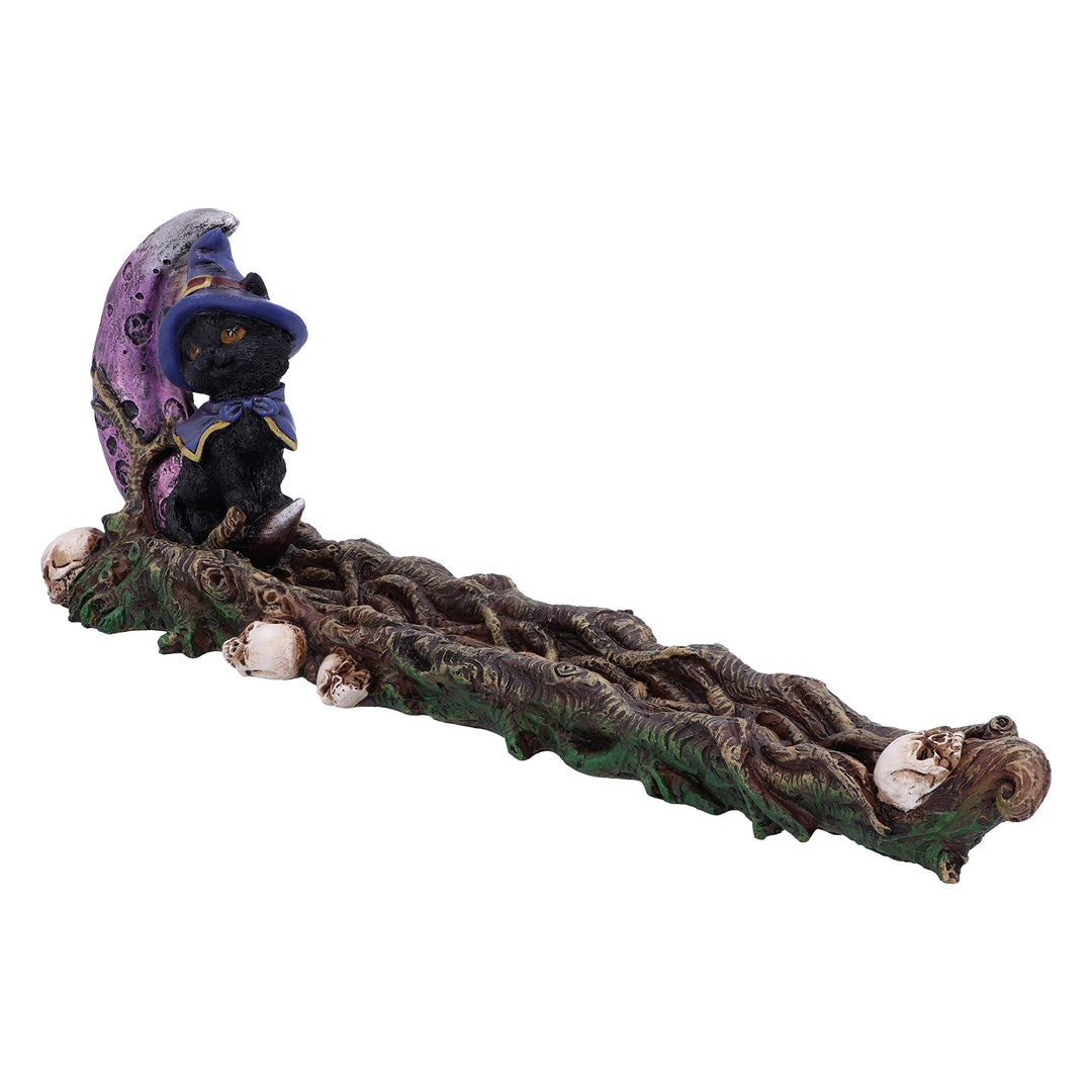 Grimalkin Witches Familiar Black Cat and Crescent Moon Incense Burner 29cm