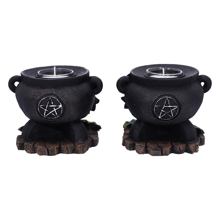 Set of Two Ivy Cauldron Witches Candle Holders 11cm Holder