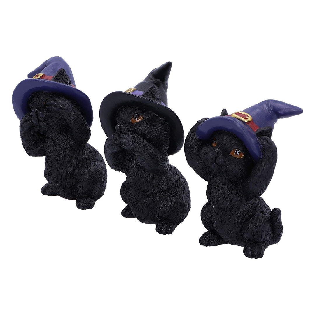 Three Wise Familiars See No Hear Speak Evil Black Cats Figurine 9.2cm