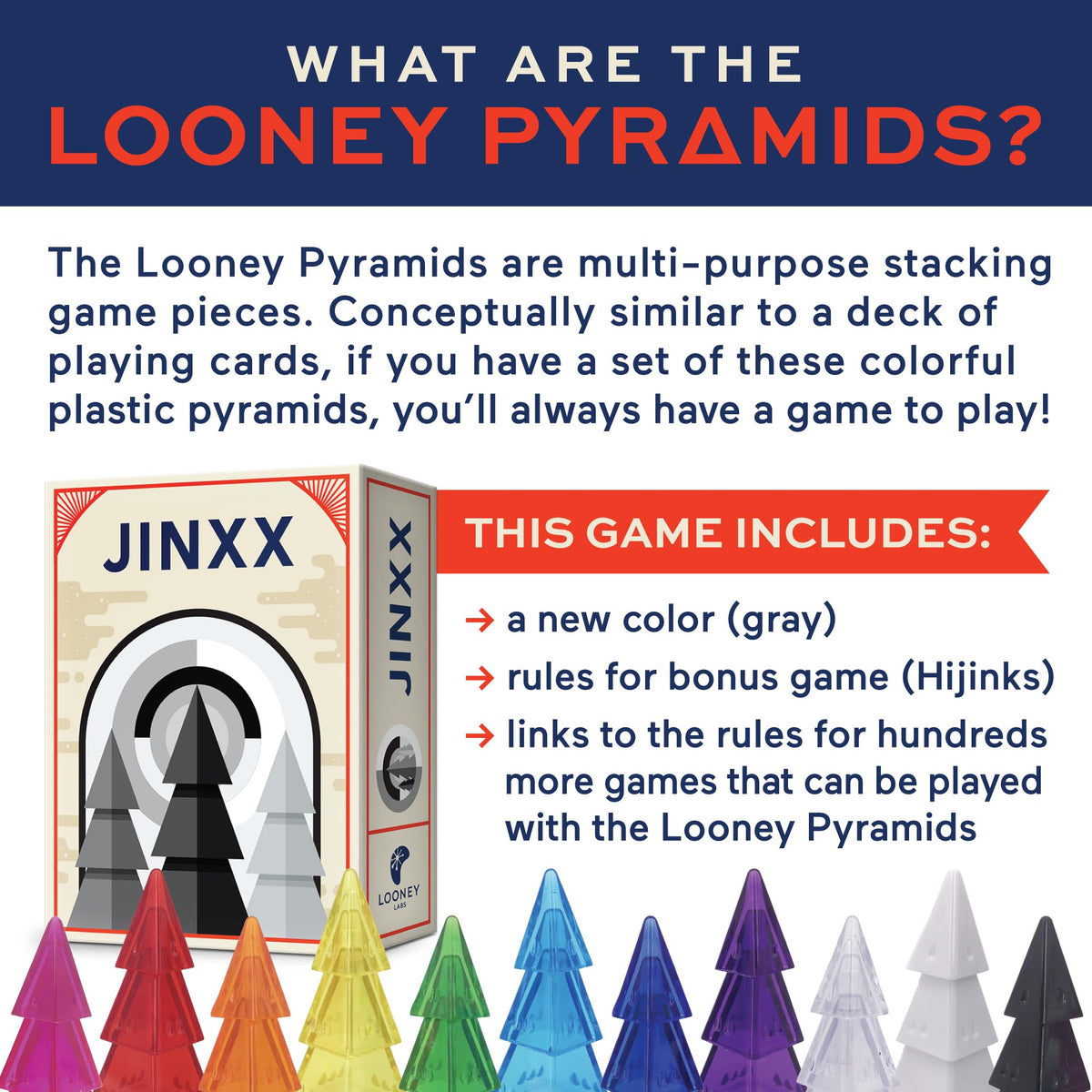 Looney Labs Jinxx Pyramid Board Game - Simple Rules with Stacks of Strategy!, Gray 5