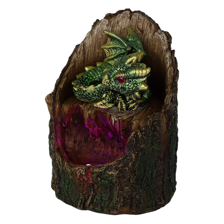 Arboreal Hatchling Green Dragon in Tree Trunk Light Up Figurine 10.8cm
