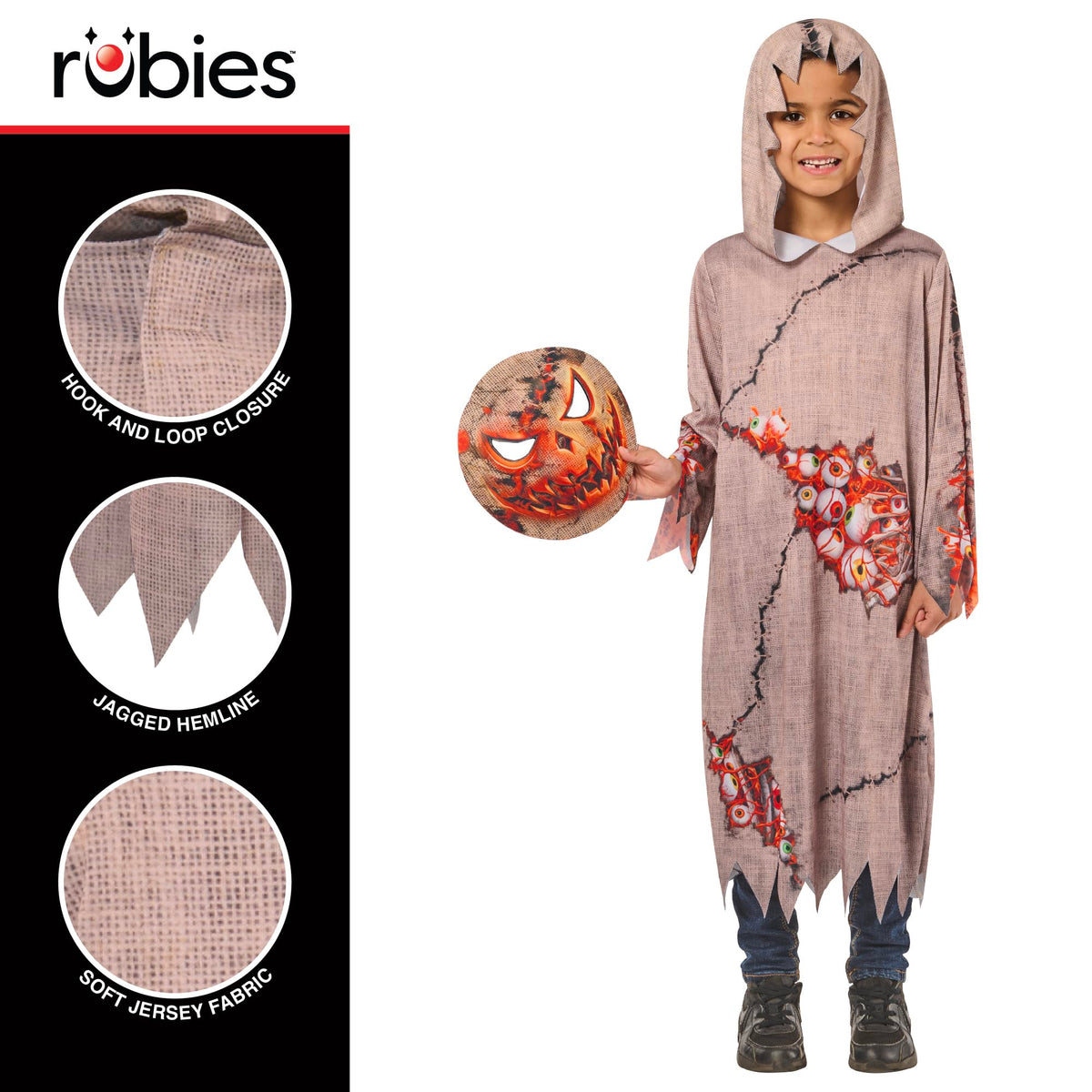 Pumpkin Goblin Kids Hooded Robe and Mask 6