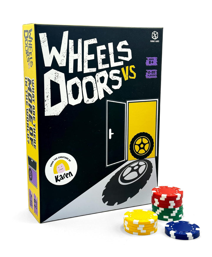 Format Games Wheels vs Doors Party Game - Hilarious Game Based on Social Media Discussions, Fun Family Game for Kids and Adults, Ages 8+, 2-20 Players, 30+ Minute Playtime, Made