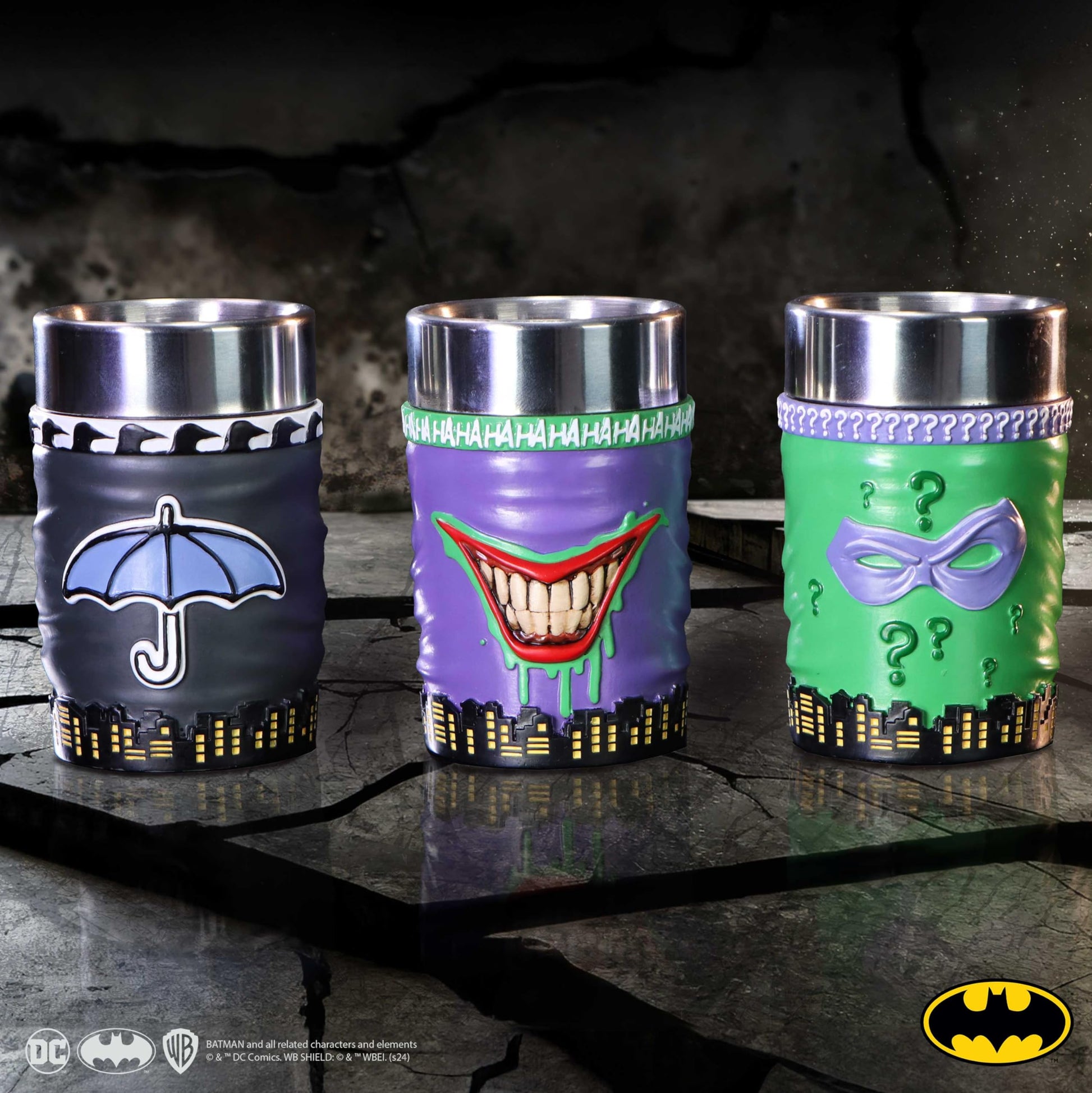 DC Batman Villain Mini Cup Set Featuring The Joker Riddler and Penguin Super-Villain Collectible 6
