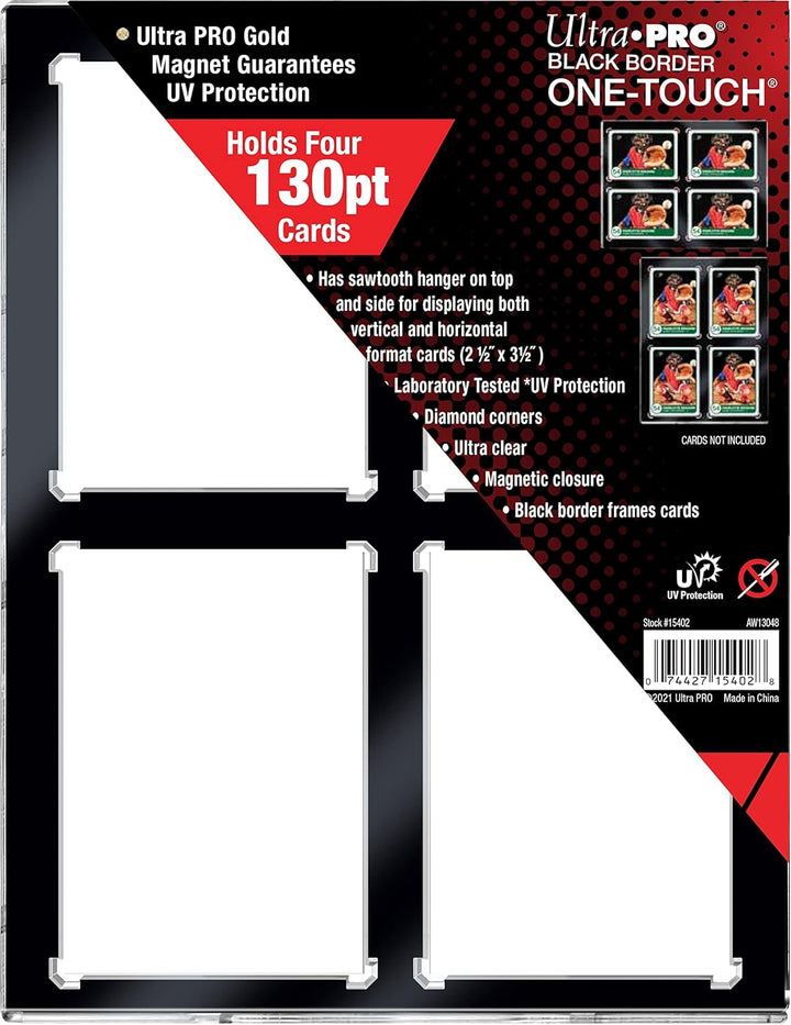 130PT 4 Card Black Border UV One Touch Magnetic Holder