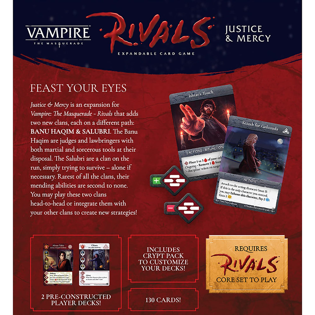 Renegade Game Studios Vampire: The Masquerade Rivals Expandable -Card Game: Justice & Mercy - Clan Card Game, Ages 14+, 2-4 Players, 30-70 Min