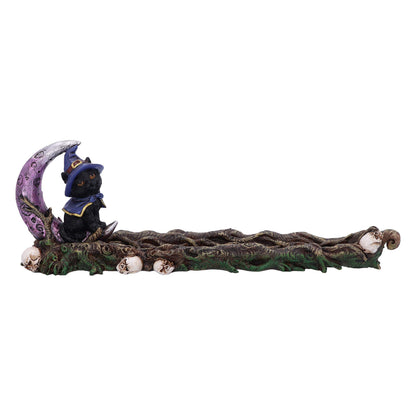 Grimalkin Witches Familiar Black Cat and Crescent Moon Incense Burner 29cm 2