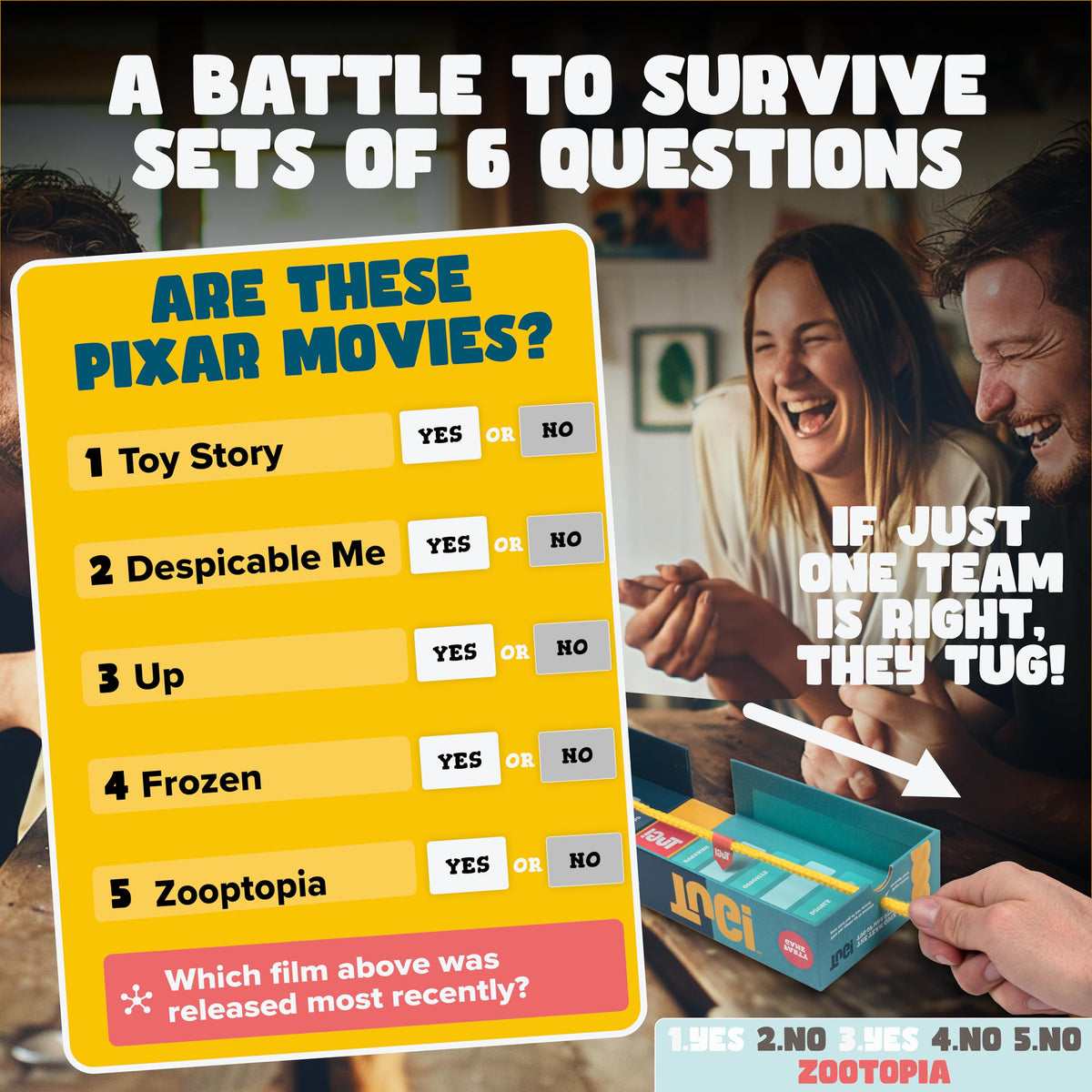 TUG! The Team Trivia Game with a Mini Tug of War in The Box | Perfect for 2-20 Players | Ultimate Holiday Game for Teens, Adults and Family Game Night | Great Gift or Stocking Stuffer | Ages 11+ 4