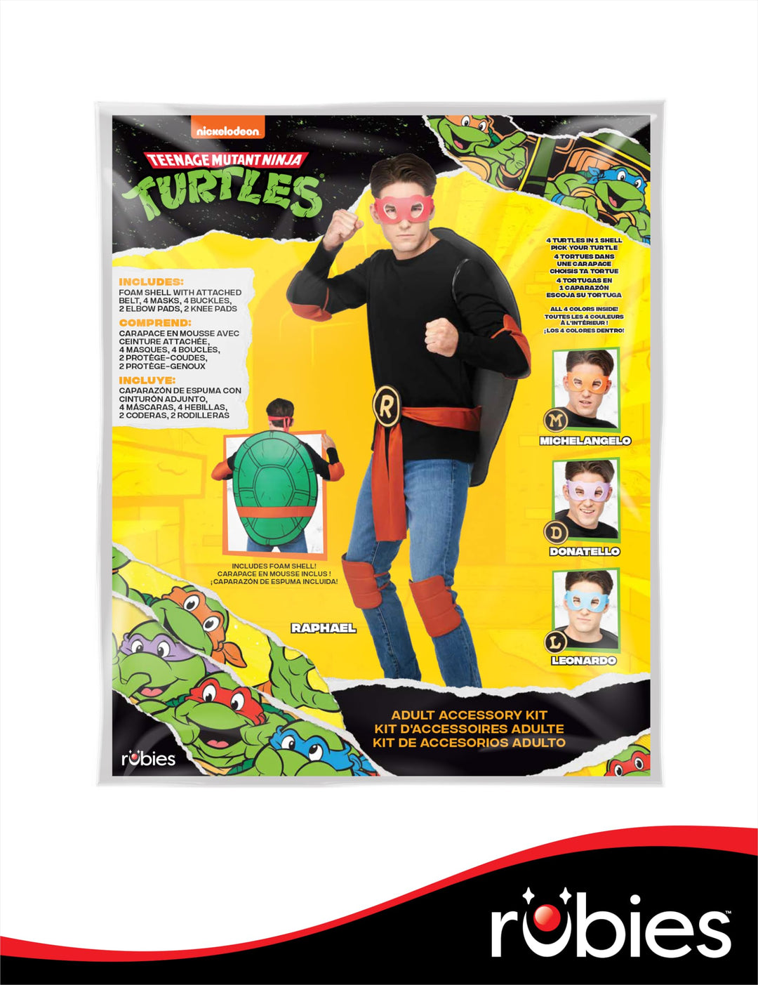 Rubies Adult Teenage Mutant Ninja Turtles TMNT Costume Accessory Kit with Shell, Eye Masks, and Pads, One Size