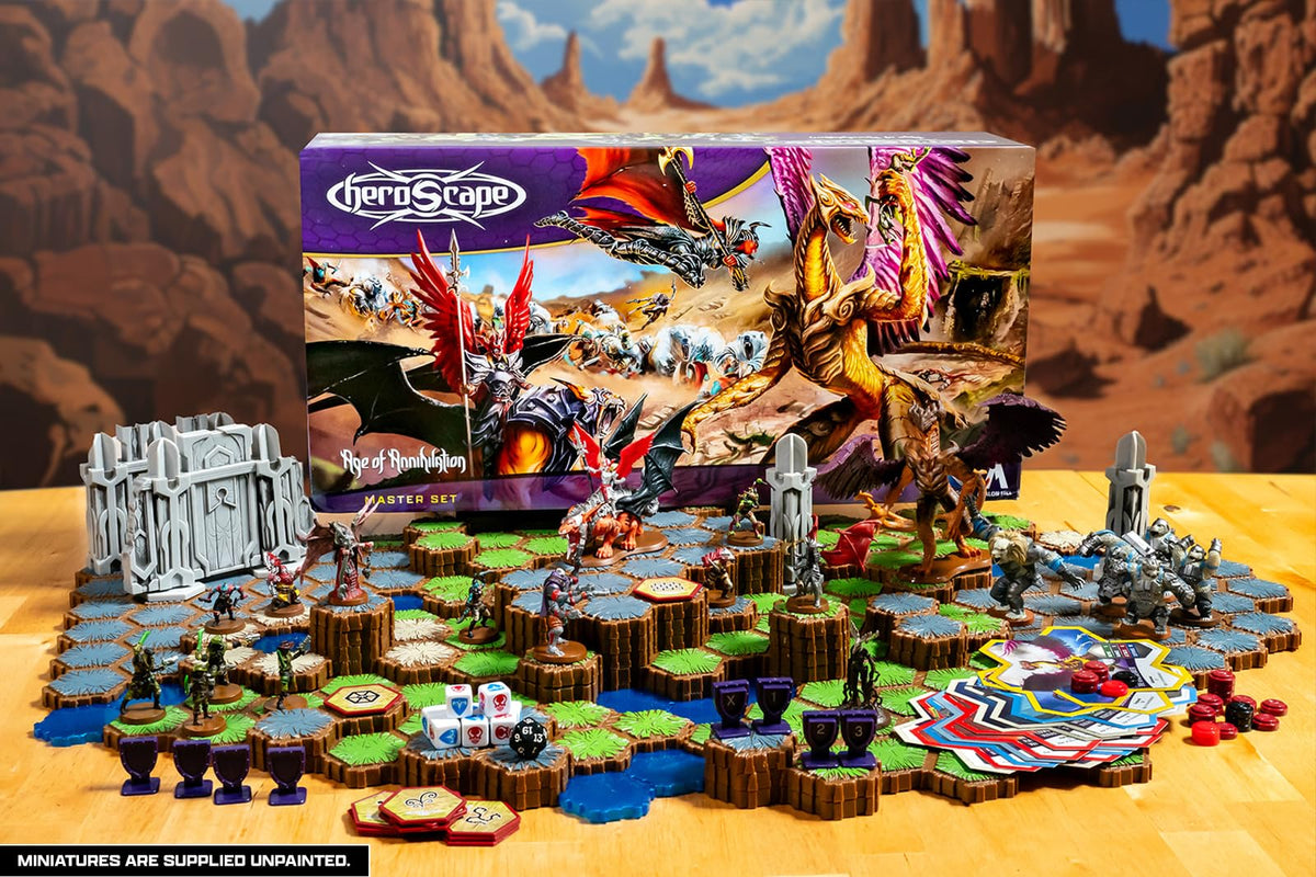 Heroscape Age of Annihilation Master Set -Standard Edition contains a ton of content to support hours of epic 2-player gaming sessions. For 2 Players, Ages 14 and up Contains 20 Miniatures, 2
