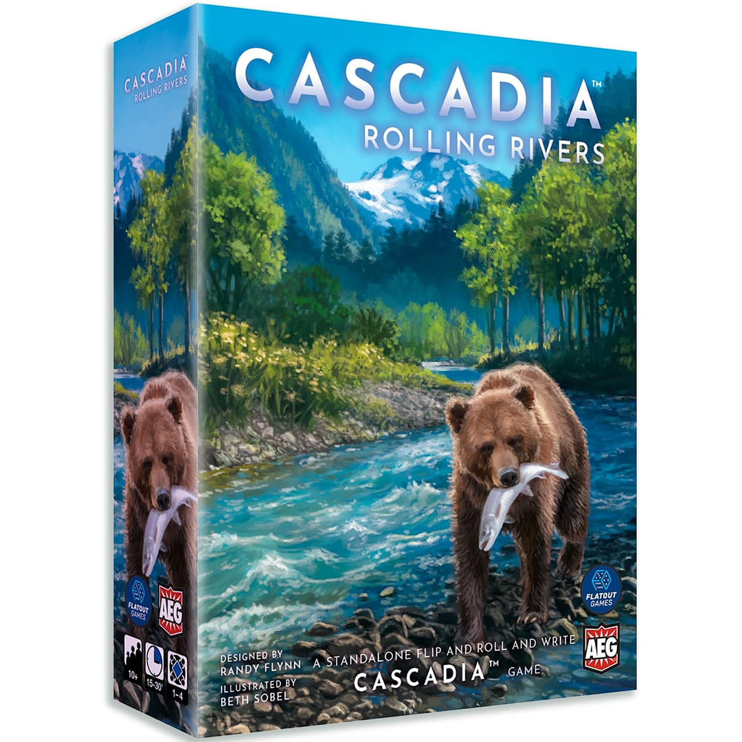 AEG & FlatOut Games | Cascadia:Rolling Rivers Roll & Write Puzzly Dice Game | Explore The Pacific Northwest, Build Ecosystems | Ages 10+ | 1-4 Players