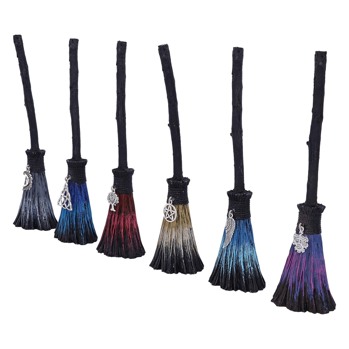Set of Six Positivity Broomsticks with Silver Charms Positive Energy 20cm 2