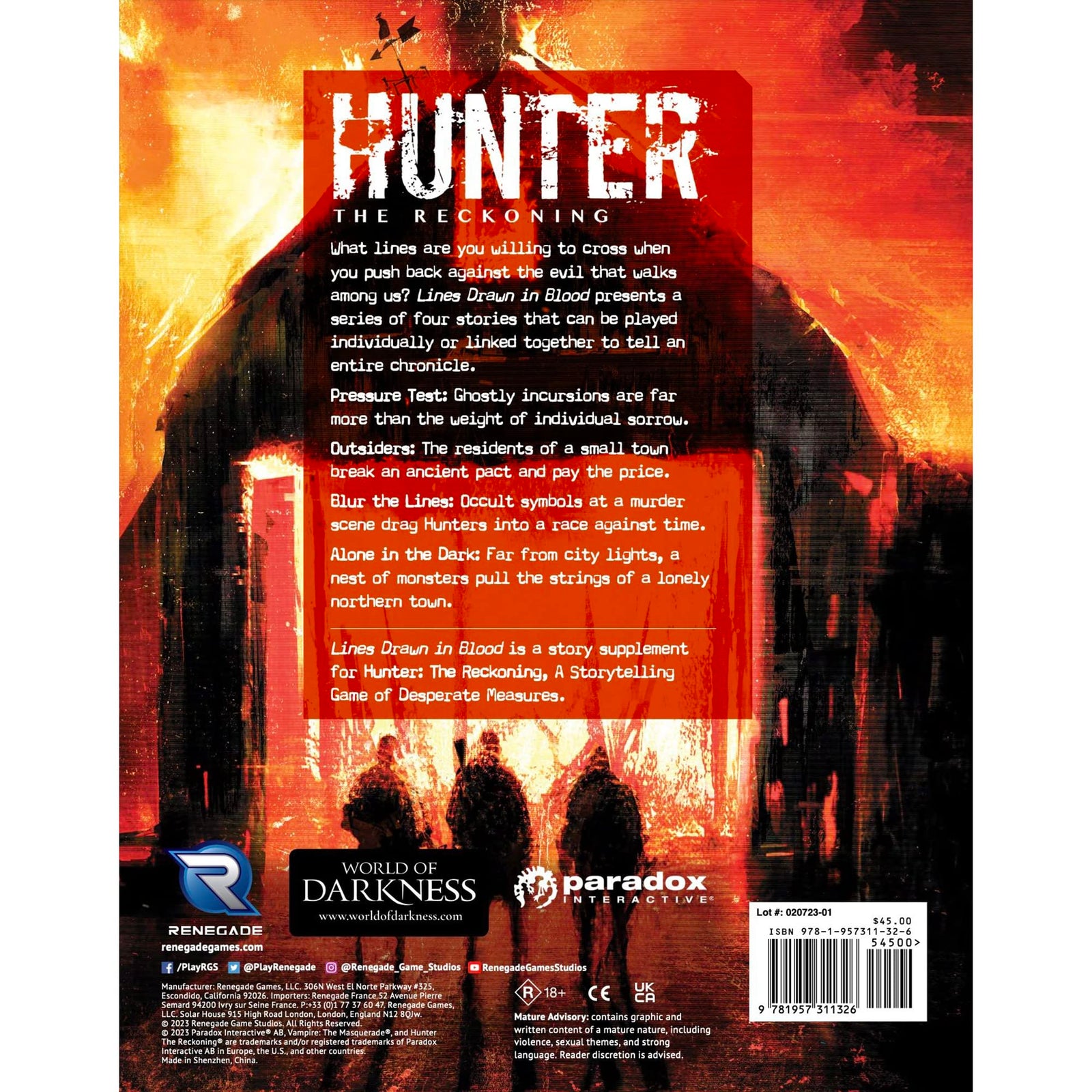 Hunter: The Reckoning 5th Edition Roleplaying-Game: Lines Drawn in Blood Chronicle Book -Supplemental Hardback RPG Book 2