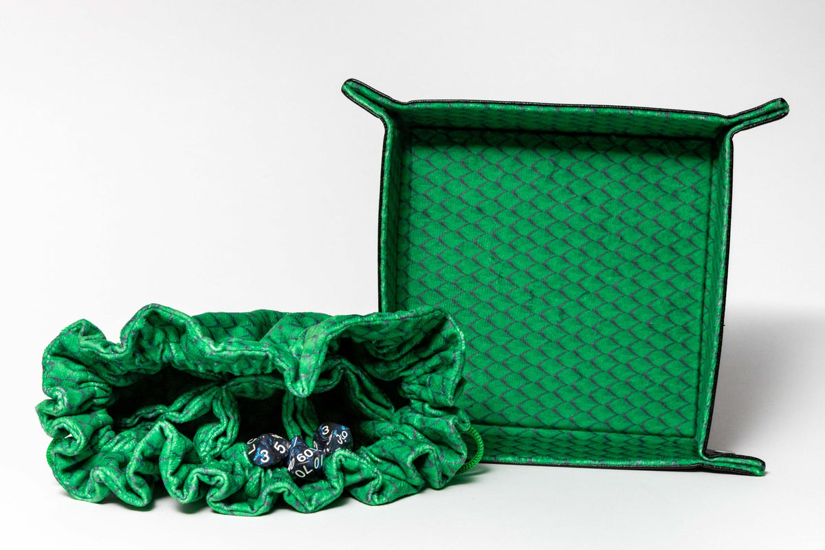 Metallic Dice Games FanRoll Dragon Storm TM Velvet Compartment Dice Bag: Green Dragon Scales 8