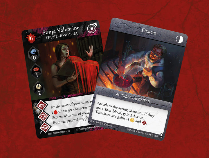 Renegade Game Studios Vampire: The Masquerade Rivals Expandable Card Game Blood and Alchemy, Designed for 2-4 players, ages 14+ to play in 30-70 min per game.