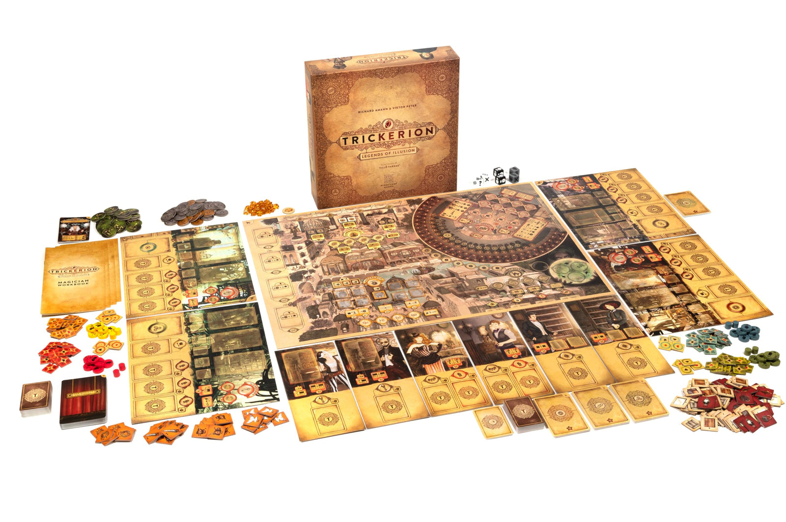 Mindclash Games Trickerion - Legends of Illusion Base Game | Victorian Steampunk Worker Placement Game for 2-4 Players | 48 Unique Trick Cards & Action Selection Mechanics 2