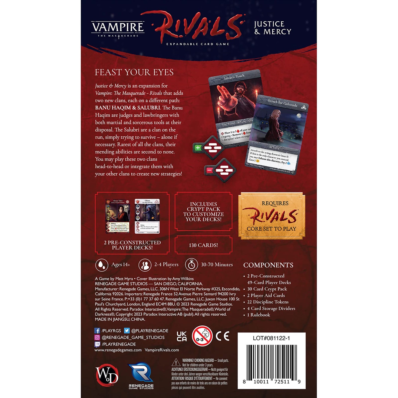Renegade Game Studios Vampire: The Masquerade Rivals Expandable -Card Game: Justice & Mercy - Clan Card Game, Ages 14+, 2-4 Players, 30-70 Min 2