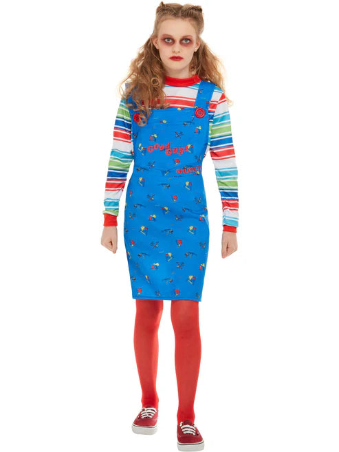 Chucky Costume Licensed Child Blue Dress Matching Multi Coloured Top