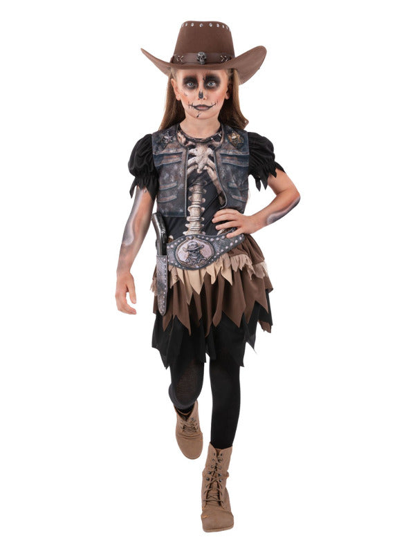 Skeleton Cowgirl Costume Dress with Holster Belt Kids 1