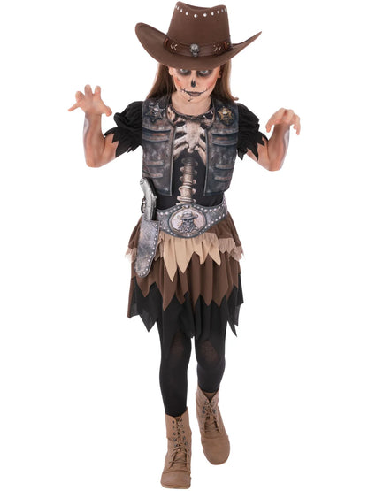 Skeleton Cowgirl Costume Dress with Holster Belt Kids 2