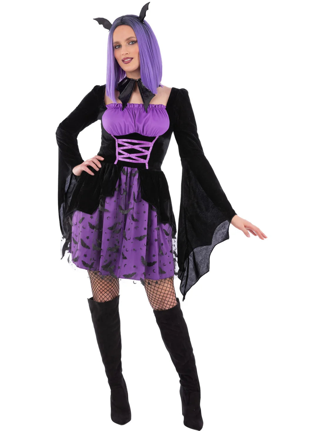 Vampiress Bat Cosplay Costume Purple Dress and Headband 2