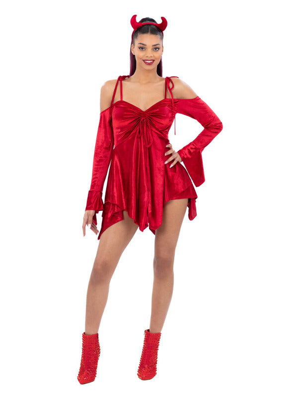 Ladies Devil Adjustable Dress Costume with Horns and Wings 1