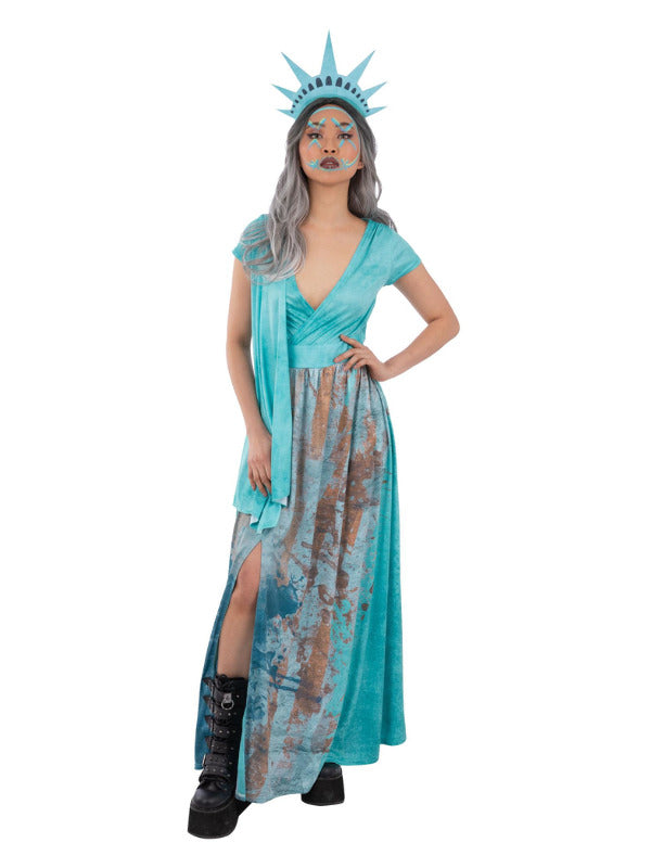 Liberty Death Costume Statue Ladies Blue Dress and Headpiece 1