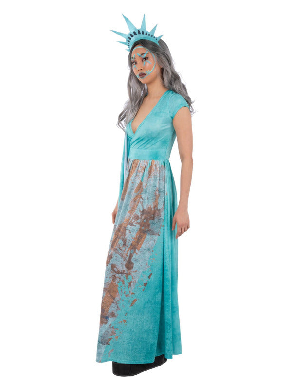 Liberty Death Costume Statue Ladies Blue Dress and Headpiece 2