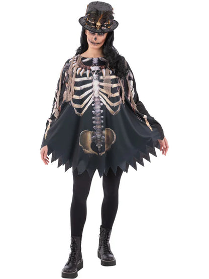 Voodoo Witch Doctor Poncho Adult One Size Skeleton Print 3