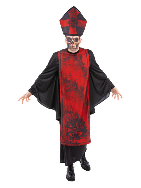 Cardinal Sin Costume Priest Robe and Hat with Attached Skeleton Mask 1