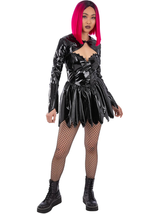 Gothic Dream Costume Black Wet Look Dress and Shrug 2