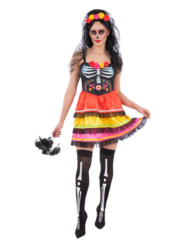 Day of the Dead Fiesta Costume Dress and Rose Headband with attached Veil 1