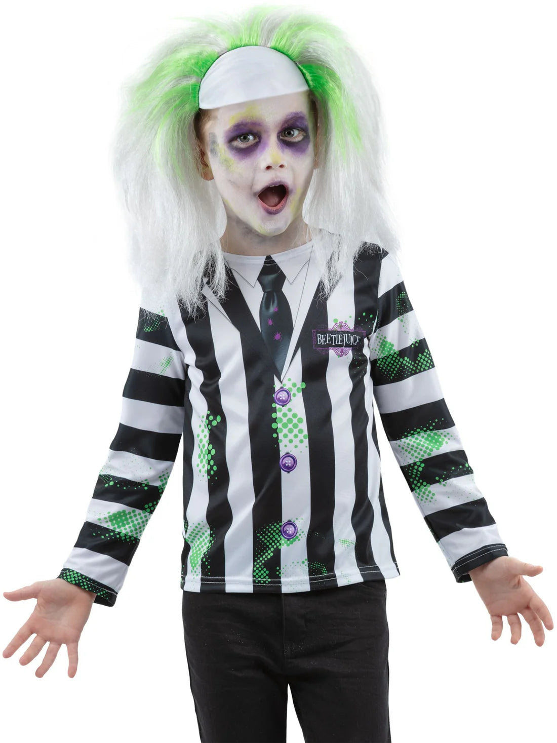 Beetlejuice Costume Printed Top Mock Shirt Tie Jacket Boys 2