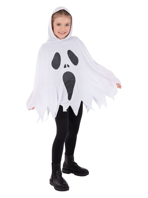 Ghost Poncho White Kids Spooky Costume 1