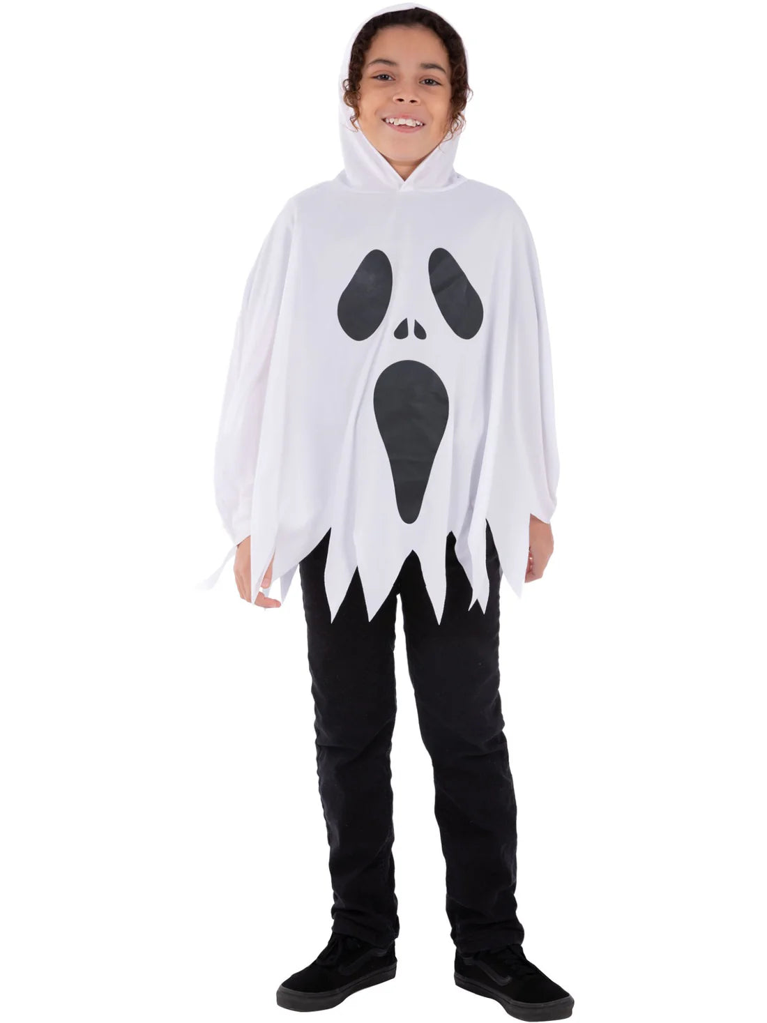 Ghost Poncho White Kids Spooky Costume 2