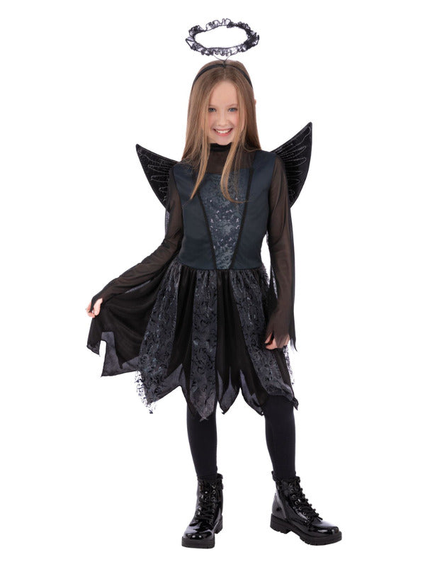 Dark Angel Costume Girls Dress with Wings and Lace Halo 1