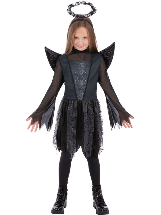 Dark Angel Costume Girls Dress with Wings and Lace Halo 2