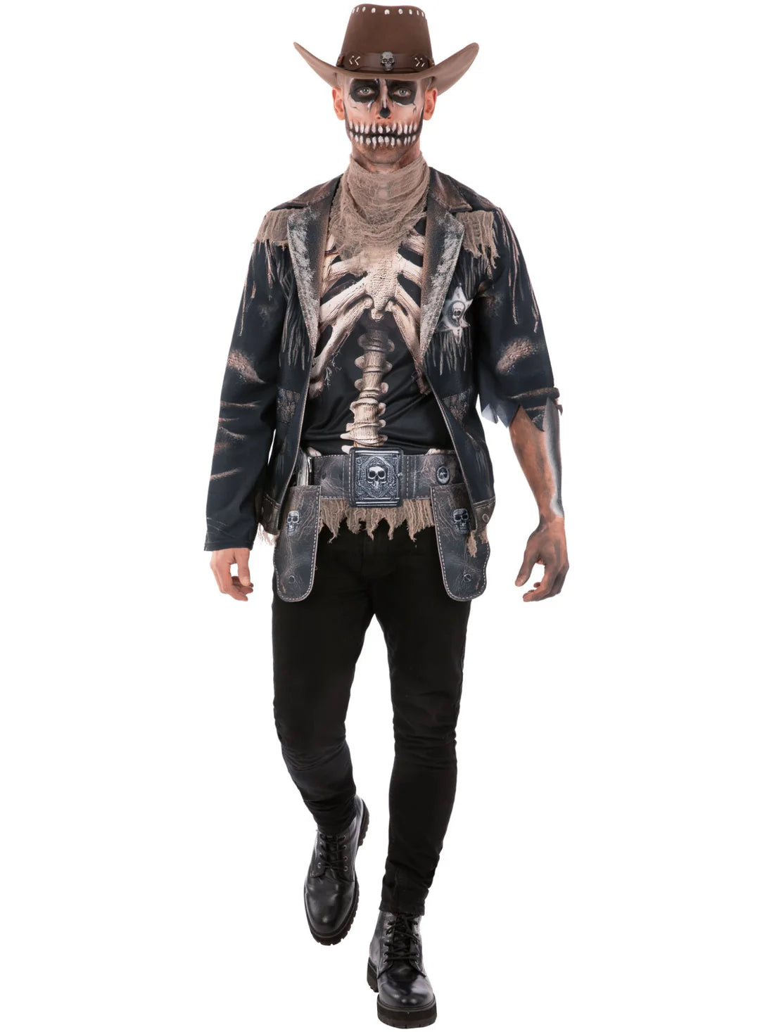 Skeleton Outlaw Costume Top Neckerchief Holster Belt Cowboy Outfit for Men 2