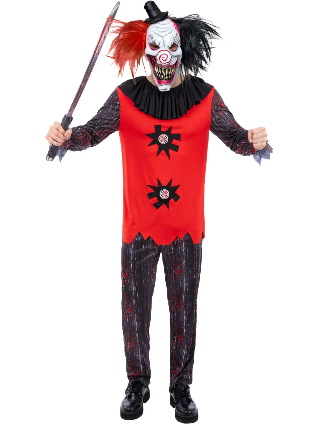 Jester Chuckles Costume Evil Jester Clown Suit Top Trousers Mask 2