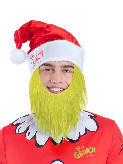 Dr Seuss The Grinch Santa Hat with Furry Beard