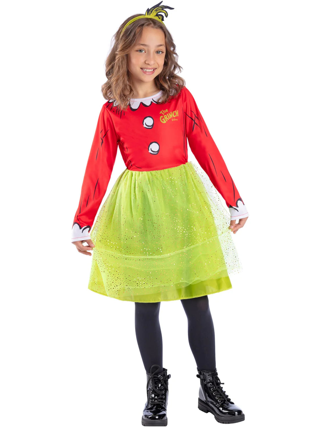 Dr Seuss The Grinch Santa Girls Costume Dress with Headband 4