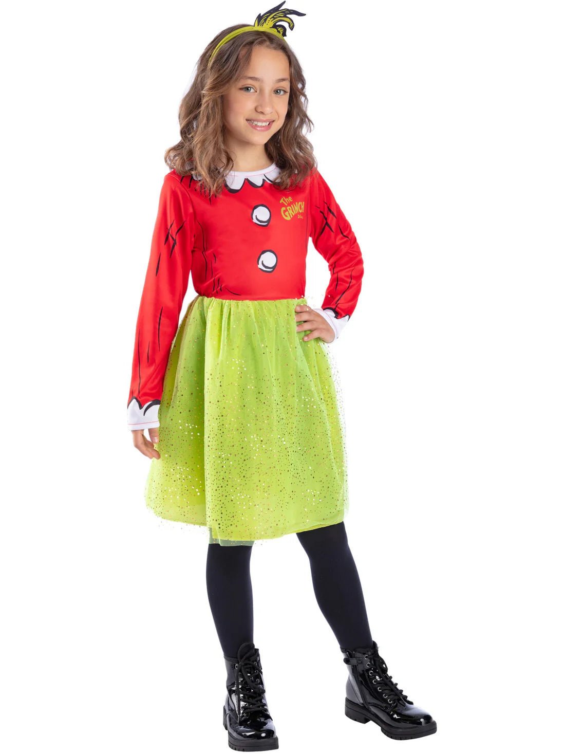 Dr Seuss The Grinch Santa Girls Costume Dress with Headband 1
