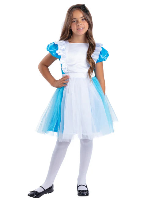 Alice in Wonderland Costume Girls Blue Dress with Headband 3