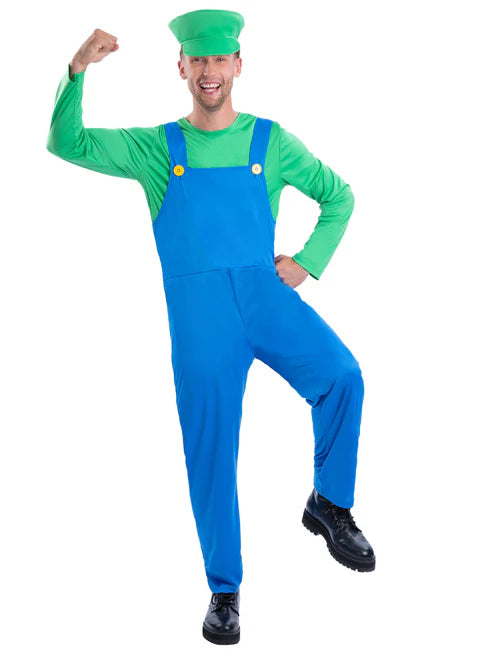 Green Plumber Costume Luigi Outfit for Men 1