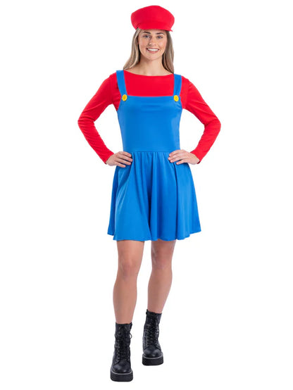 Red Plumber Costume Super Mario Ladies Outfit 4