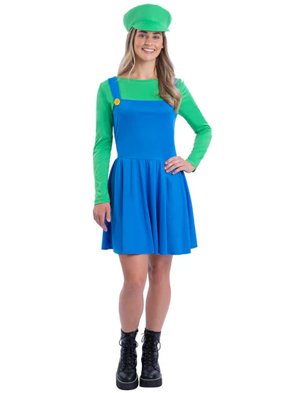 Green Plumber Costume Luigi Dress for Women 3